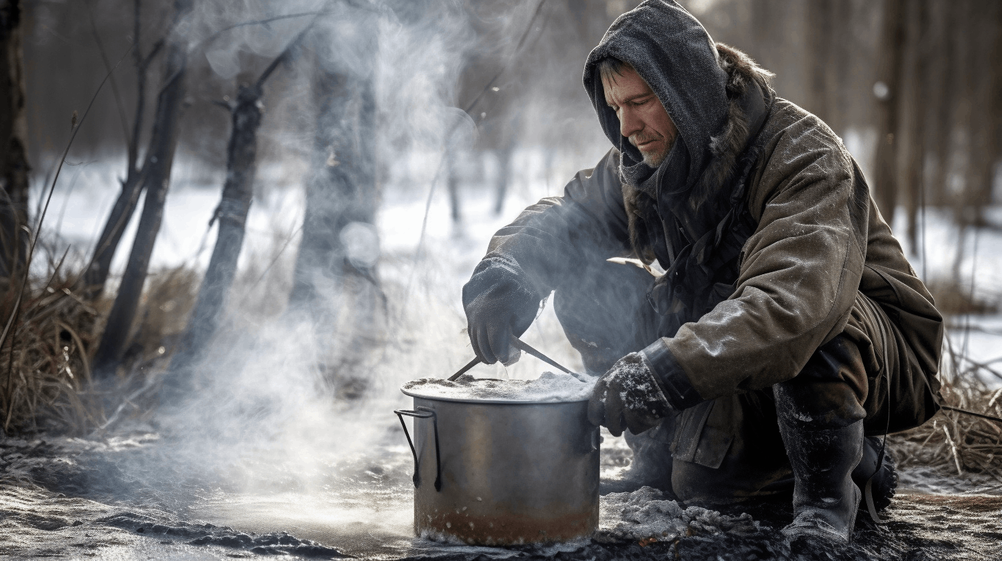 male prepper boiling water