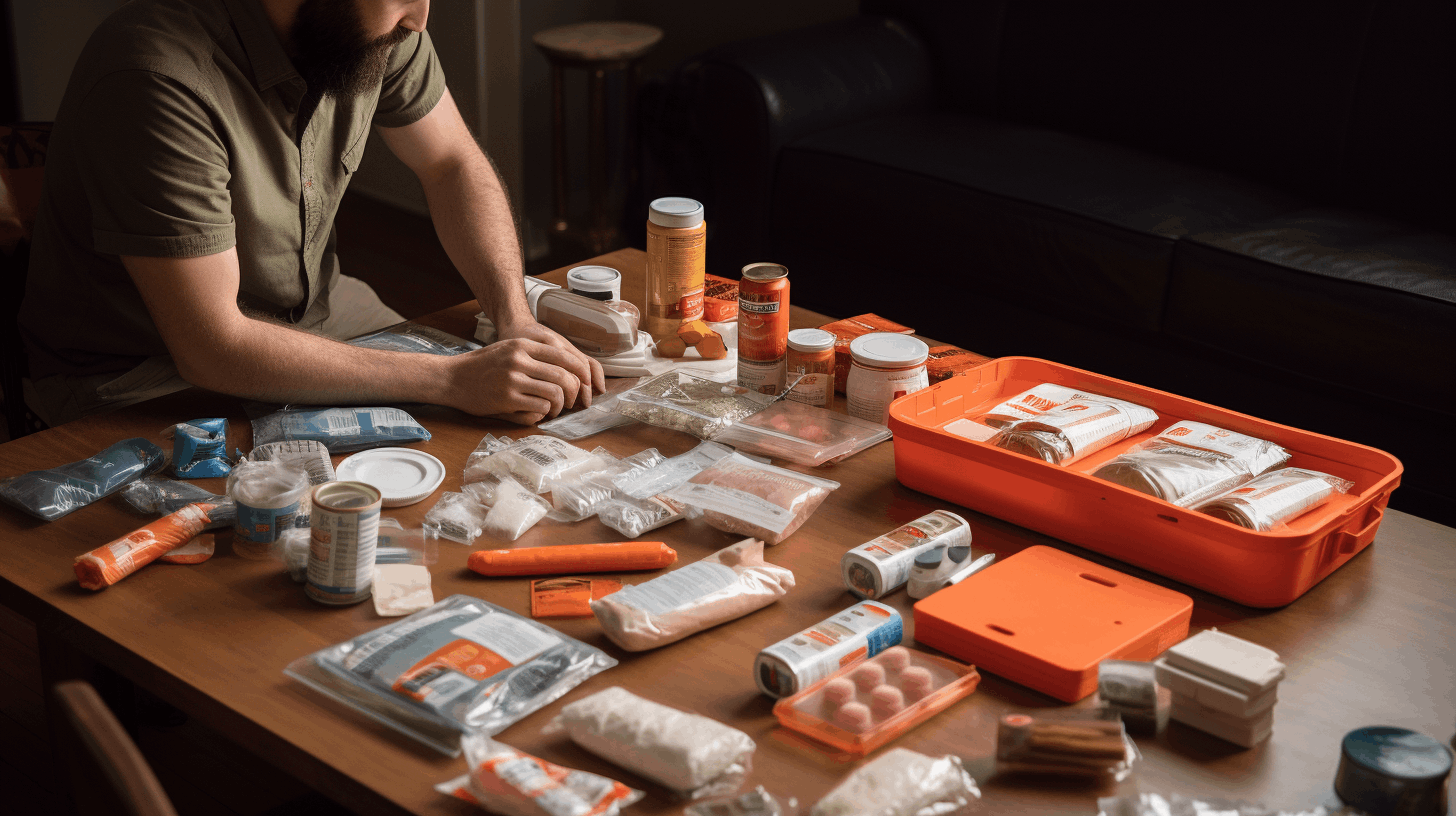 man prepping emergency items